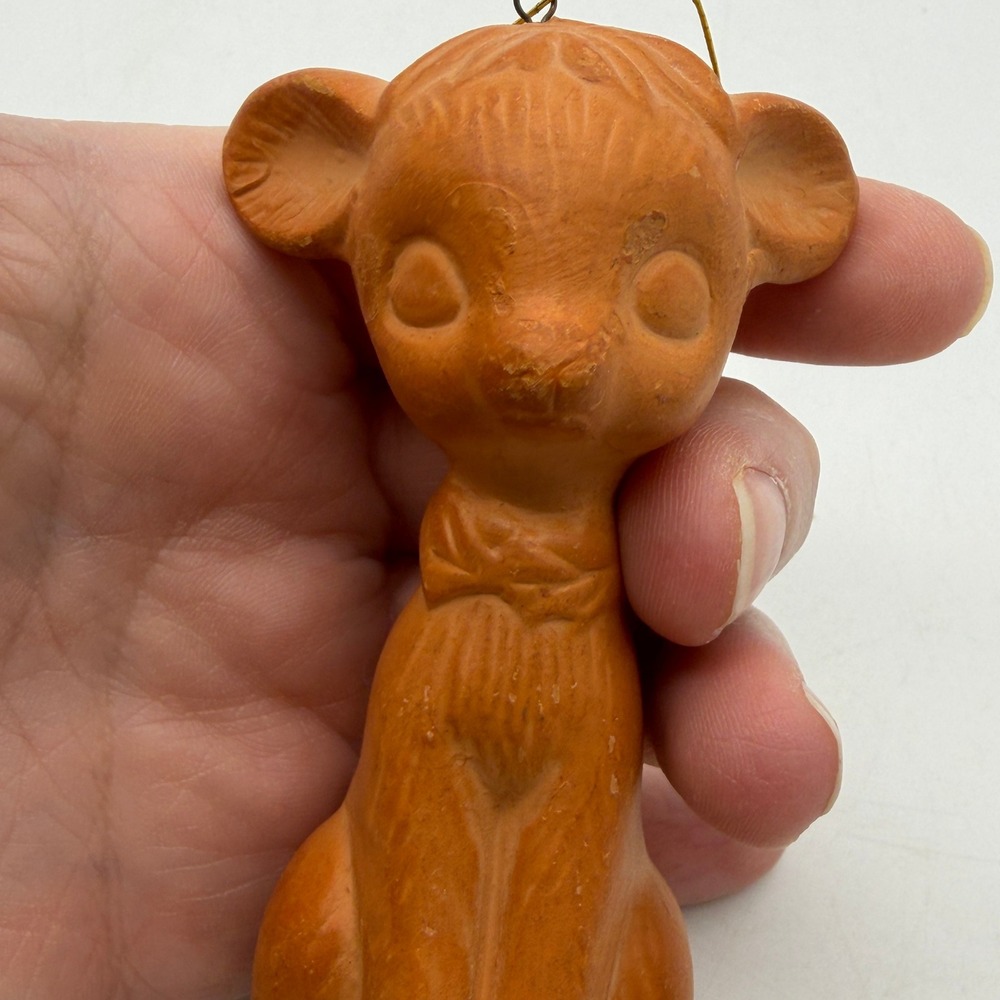 Vintage Terracotta Fawn Deer Ornament Made in‎ Japan Clay Figurine Mid Century